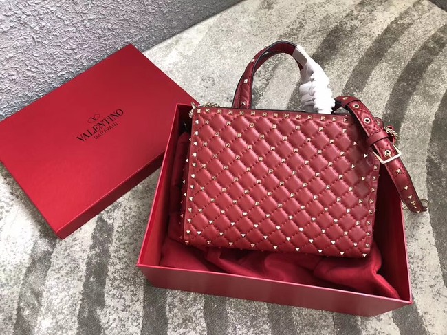 VALENTINO Candystud quilted leather tote 0061 red