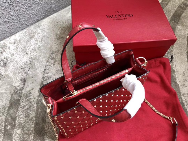 VALENTINO Candystud quilted leather tote 0061 red