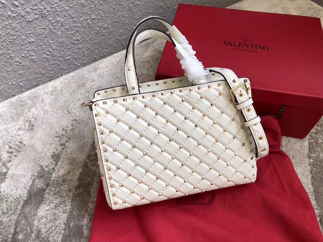 VALENTINO Candystud quilted leather tote 0061 white