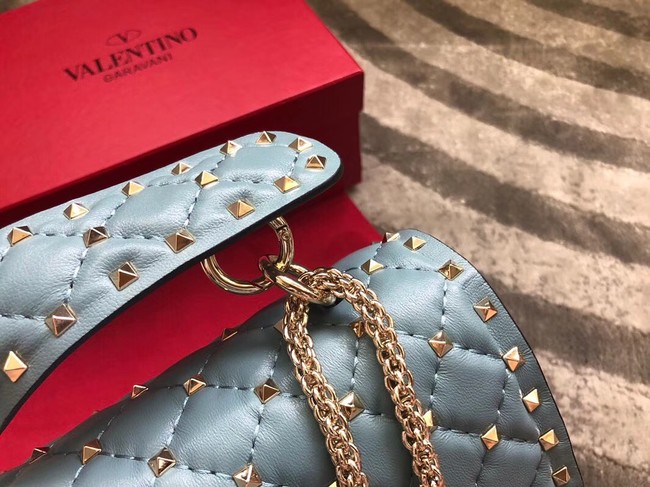 VALENTINO Spike quilted leather large shoulder bag 0027 Light blue