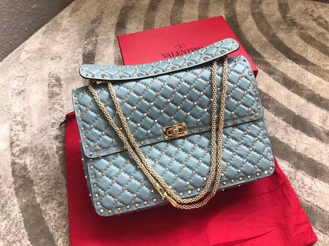 VALENTINO Spike quilted leather large shoulder bag 0027 Light blue