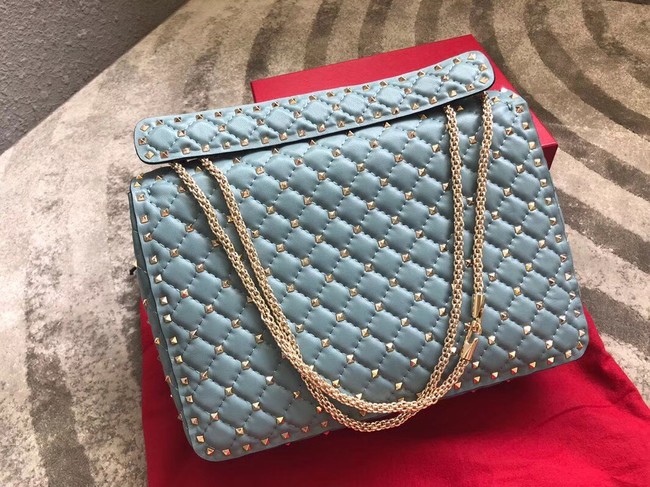 VALENTINO Spike quilted leather large shoulder bag 0027 Light blue