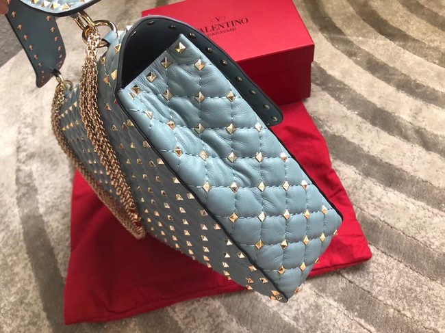 VALENTINO Spike quilted leather large shoulder bag 0027 Light blue