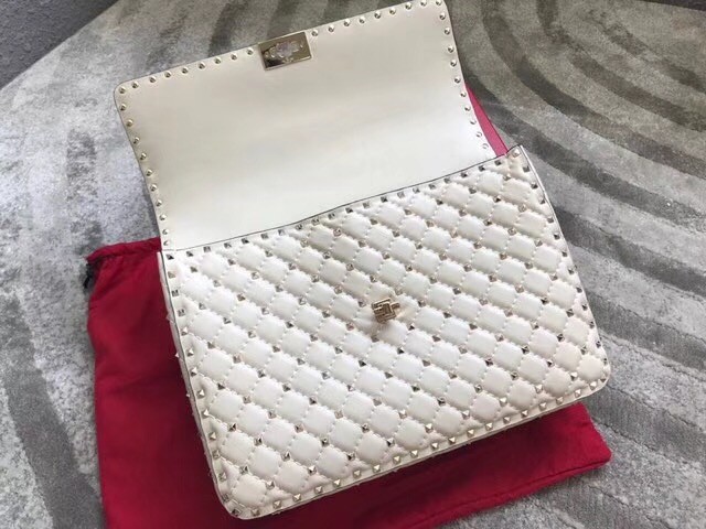 VALENTINO Spike quilted leather large shoulder bag 0027 white