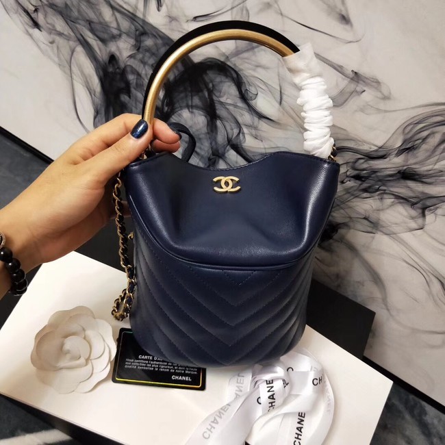 Chanel Bucket Bag Lambskin & Gold-Tone Metal A57861 dark blue