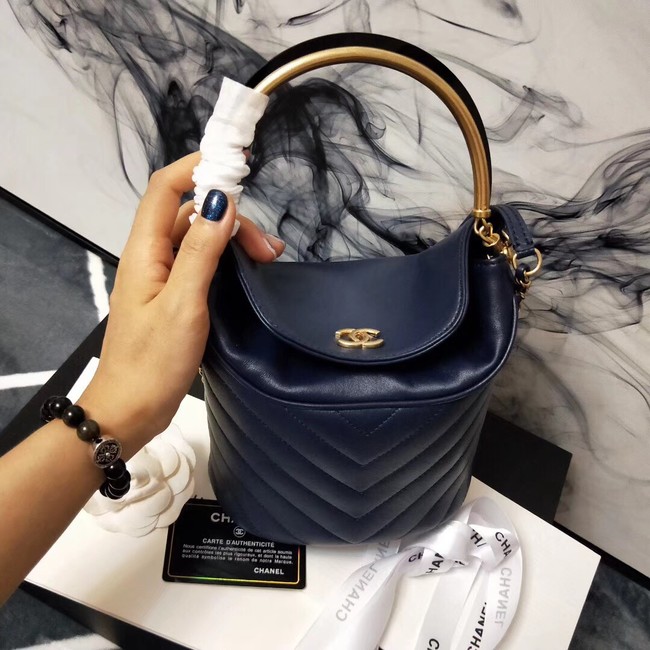 Chanel Bucket Bag Lambskin & Gold-Tone Metal A57861 dark blue