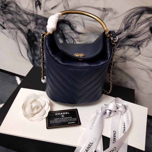 Chanel Bucket Bag Lambskin & Gold-Tone Metal A57861 dark blue