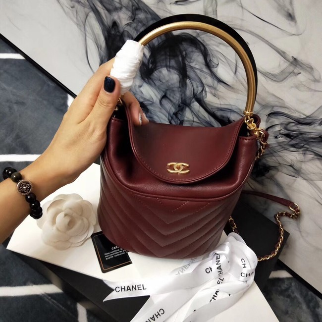 Chanel Bucket Bag Lambskin & Gold-Tone Metal A57861 red