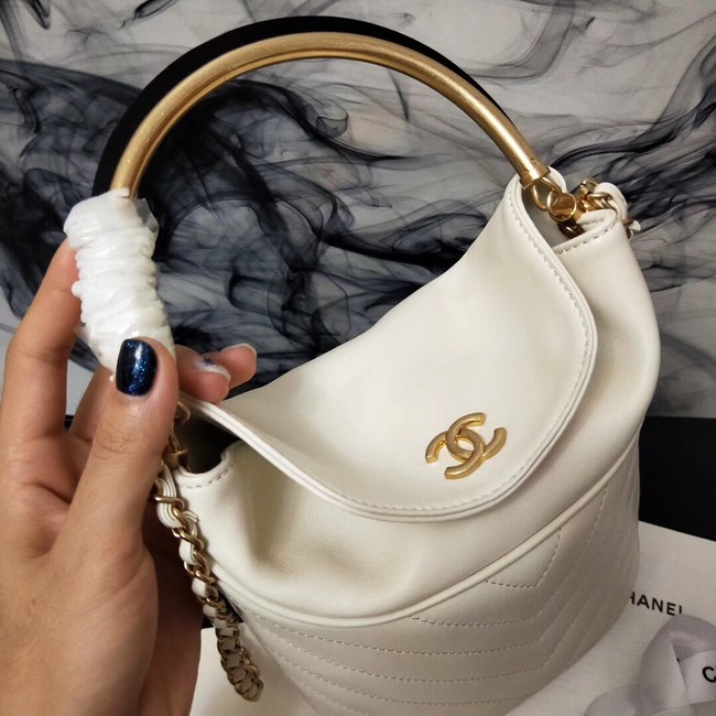 Chanel Bucket Bag Lambskin & Gold-Tone Metal A57861 white