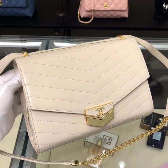 Chanel Flap Bag Calfskin & Gold-Tone Metal A57491 Light Beige