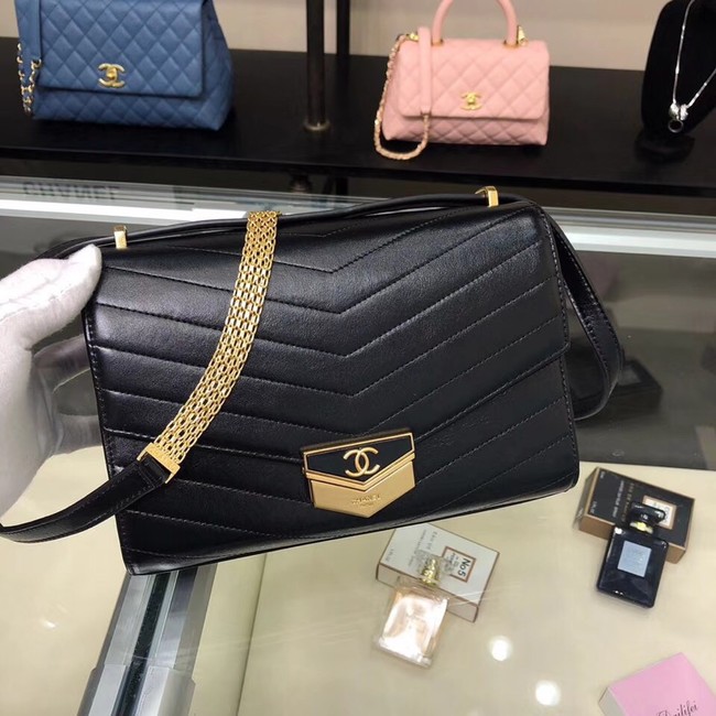 Chanel Flap Bag Calfskin & Gold-Tone Metal A57491 black