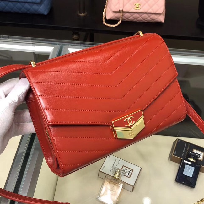 Chanel Flap Bag Calfskin & Gold-Tone Metal A57491 red