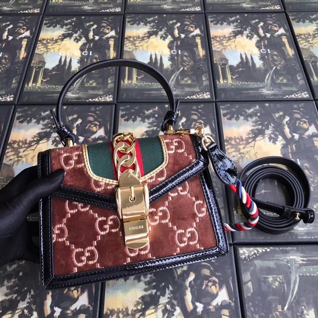 Gucci Sylvie GG velvet mini bag 470270 brown