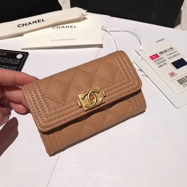 BOY CHANEL Card Holder A80603 Camel