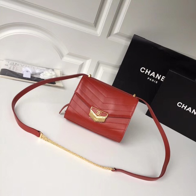 Chanel Flap Bag Original Calfskin & Gold-Tone Metal A57490 red