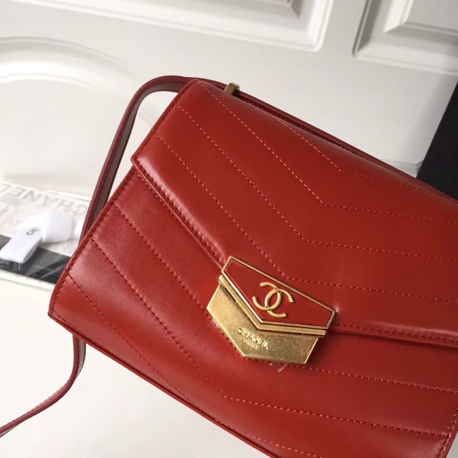 Chanel Flap Bag Original Calfskin & Gold-Tone Metal A57490 red