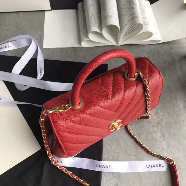 Chanel Small Flap Bag with Top Handle A92990 red