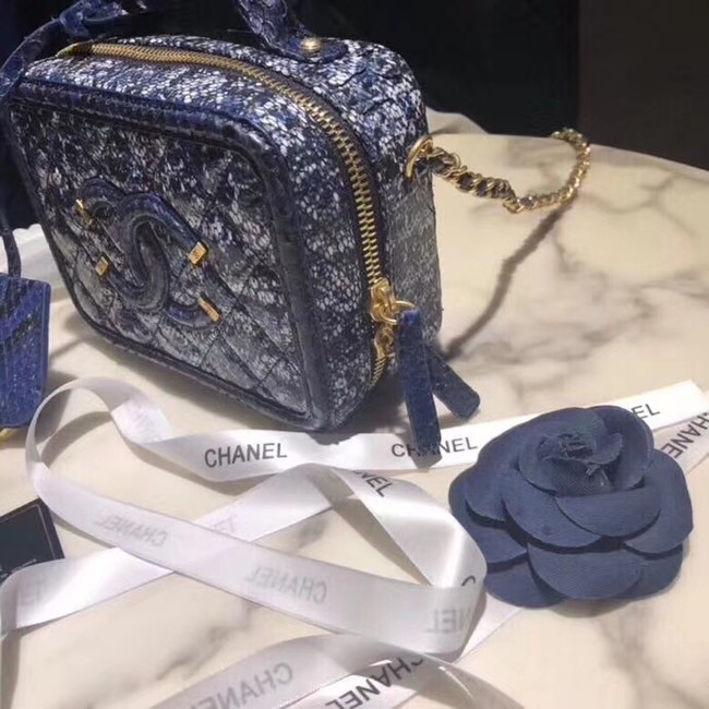 Chanel Vanity Case A93342 Blue& Black& Ecru & Silver