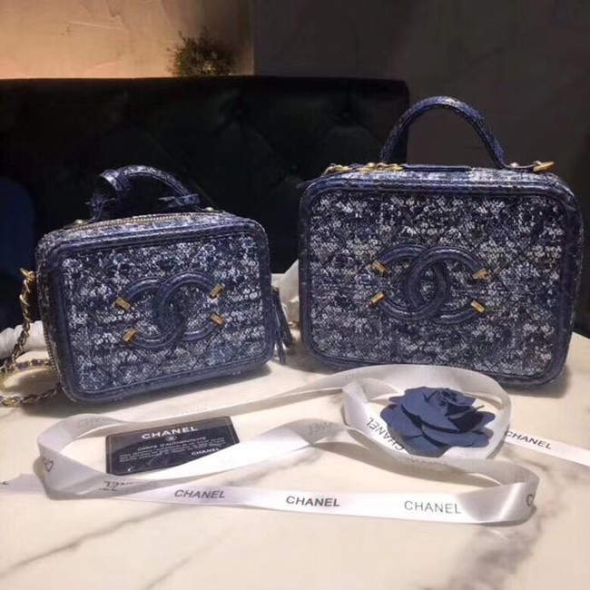 Chanel Vanity Case A93343 Blue& Black& Ecru & Silver