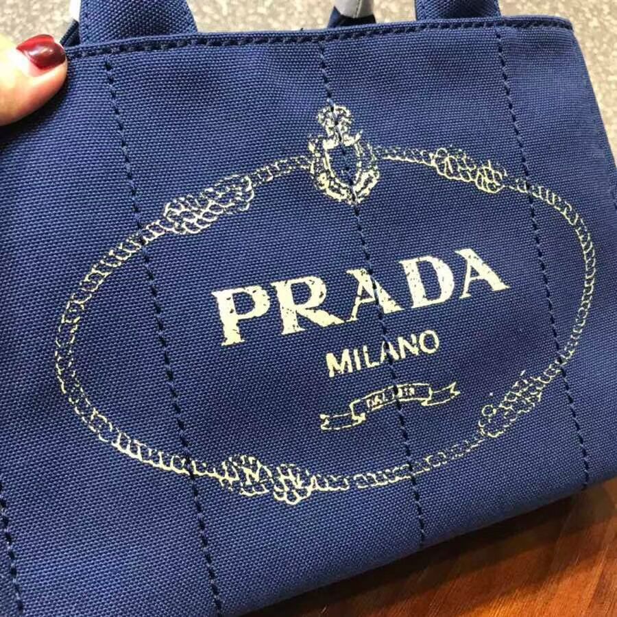 Prada Fabric Printed Tote 1BG439 blue