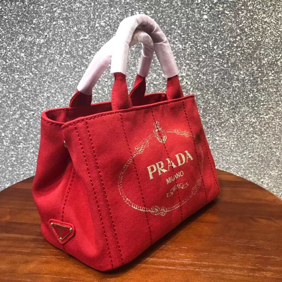 Prada Fabric Printed Tote 1BG439 red