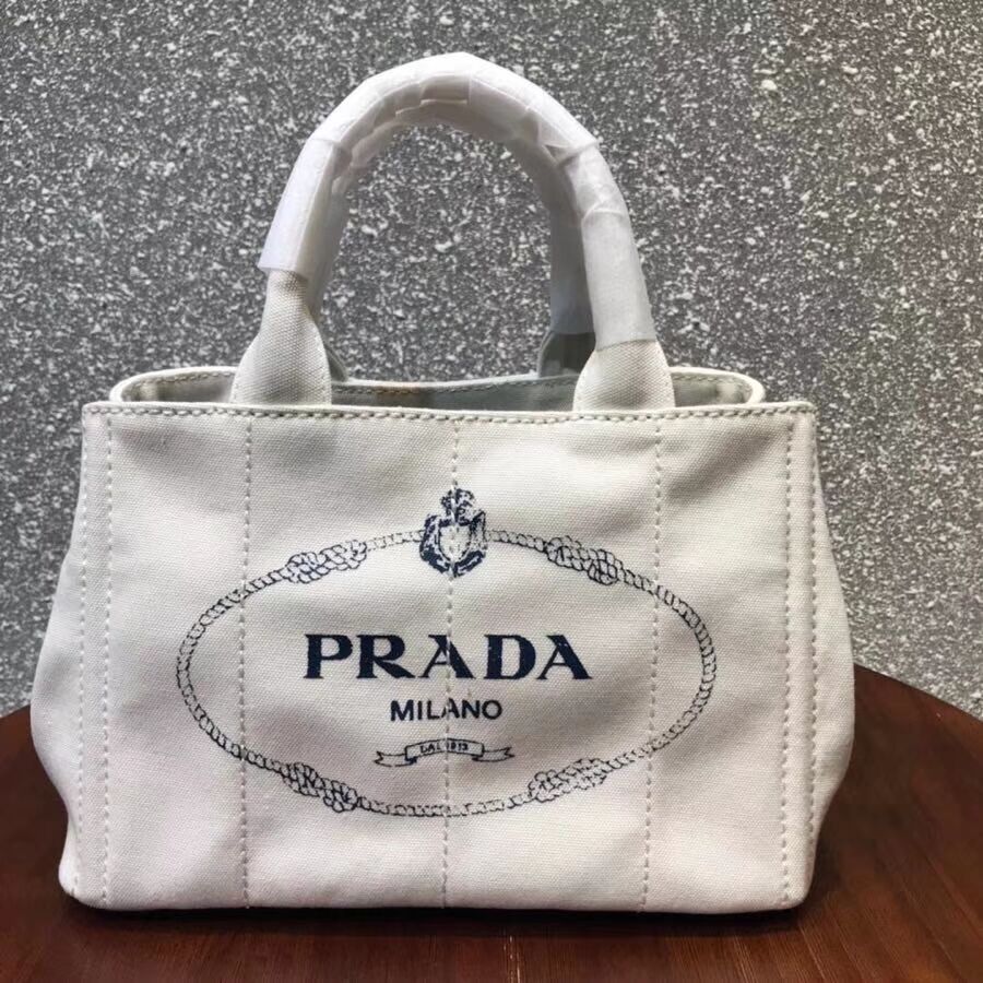 Prada Fabric Printed Tote 1BG439 white