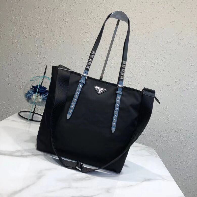 Prada Saffiano leather and nylon tote 1BG212 black&blue