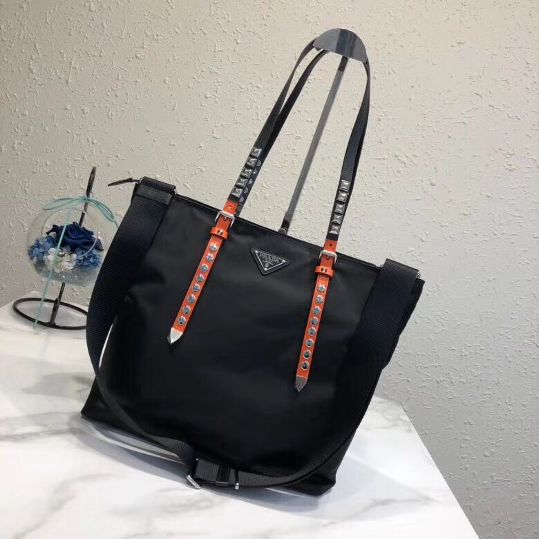 Prada Saffiano leather and nylon tote 1BG212 black&orange