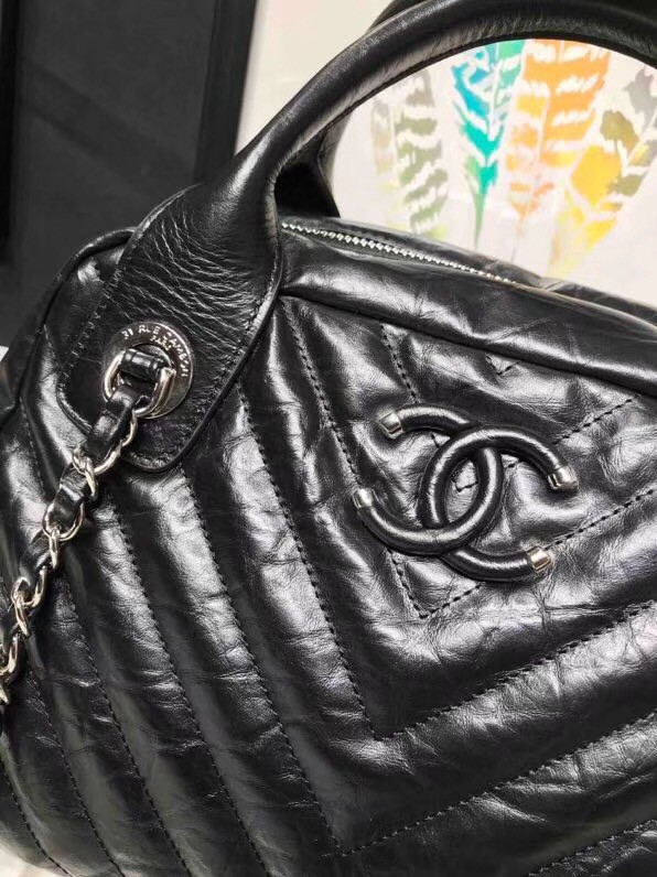 Chanel Bowling Bag Aged Calfskin & Silver-Tone Metal A57836 Black