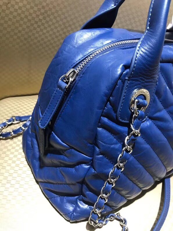 Chanel Bowling Bag Aged Calfskin & Silver-Tone Metal A57836 Blue