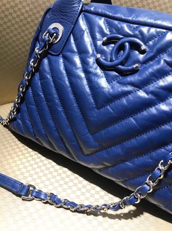 Chanel Bowling Bag Aged Calfskin & Silver-Tone Metal A57836 Blue