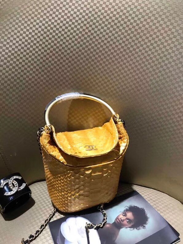 Chanel Bucket Bag Python & Gold-Tone Metal A57861 Gold