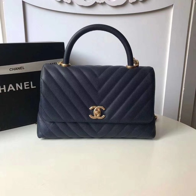 Chanel Flap Bag with Top Handle A92991 Navy Blue