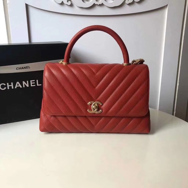 Chanel Flap Bag with Top Handle A92991 red