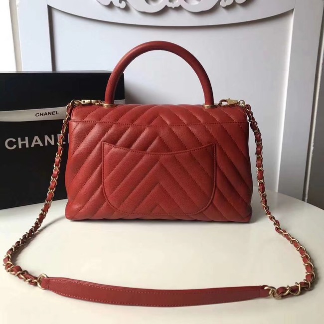 Chanel Flap Bag with Top Handle A92991 red