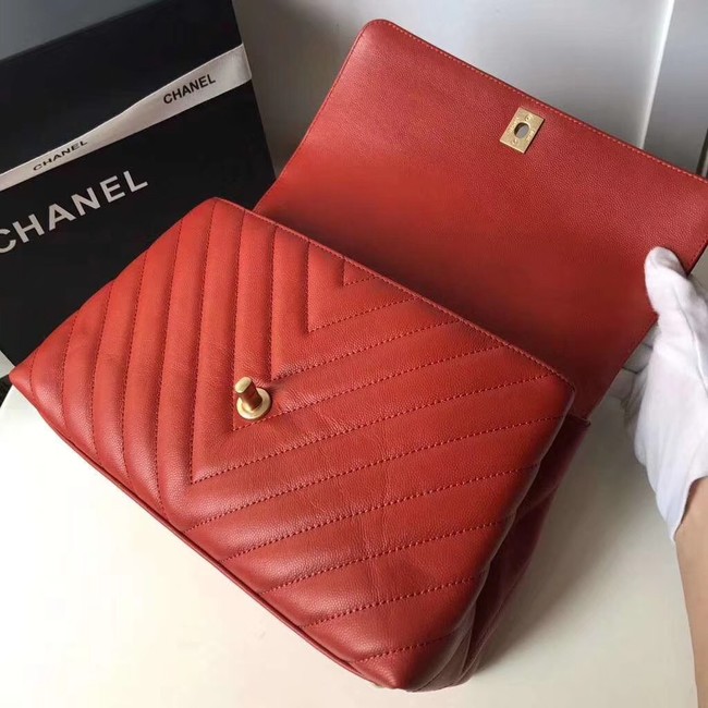 Chanel Flap Bag with Top Handle A92991 red