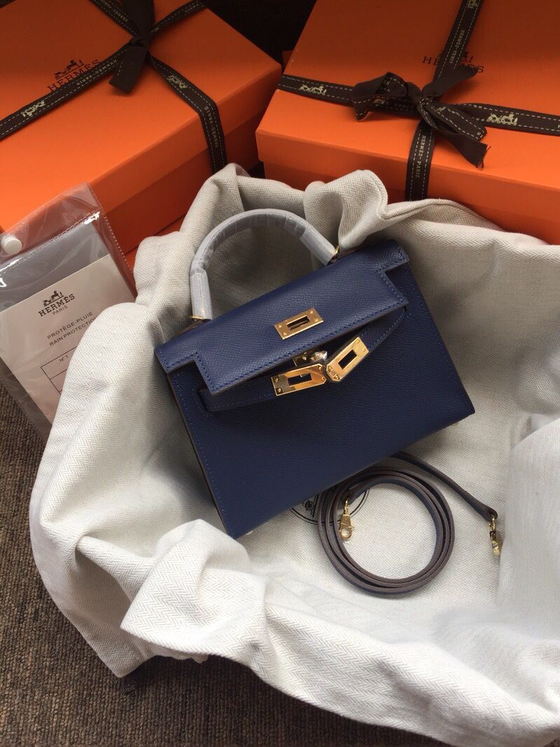 Hermes Kelly 20cm Tote Bag Original Epsom Leather KL20 Blue