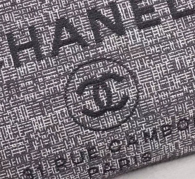 Chanel Canvas Shopping Bag Calfskin & Silver-Tone Metal A23556 grey