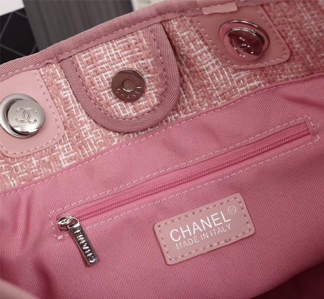 Chanel Canvas Shopping Bag Calfskin & Silver-Tone Metal A23556 pink