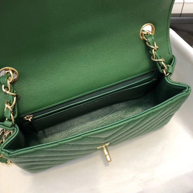 Chanel Small Classic Handbag Grained Calfskin & Gold-Tone Metal A69900 green