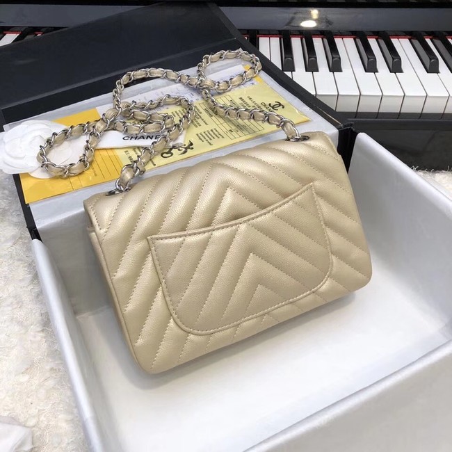 Chanel Small Classic Handbag Grained Calfskin & silver-Tone Metal A69900 gold