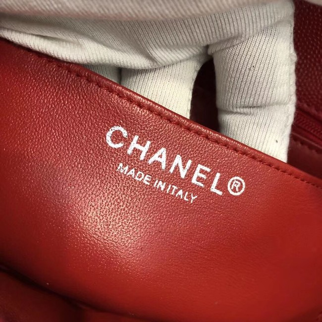 Chanel Small Classic Handbag Grained Calfskin & silver-Tone Metal A69900 red