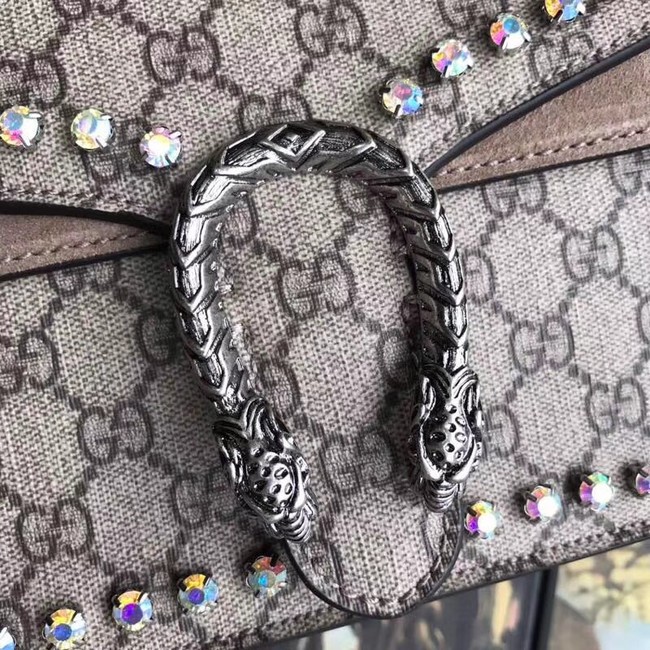 Gucci Dionysus GG Supreme canvas crystal mini bag 421970 apricot