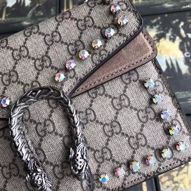 Gucci Dionysus GG Supreme canvas crystal mini bag 421970 apricot