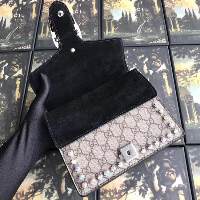 Gucci Dionysus GG Supreme canvas crystal mini bag 421970 black