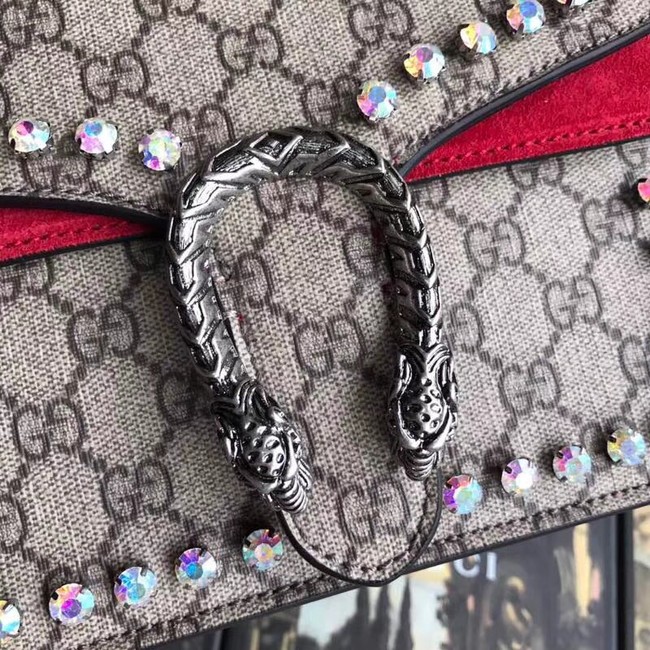 Gucci Dionysus GG Supreme canvas crystal mini bag 421970 red