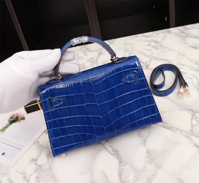 Hermes Kelly 19cm Tote Bag crocodile Leather KL19 blue