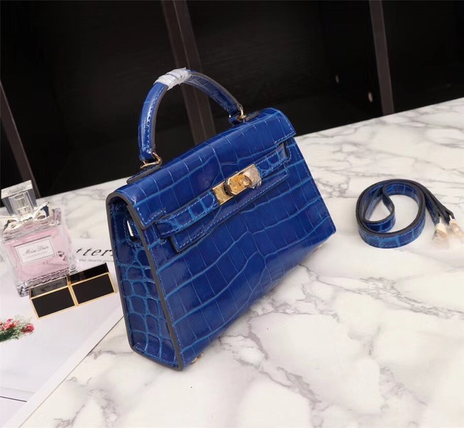 Hermes Kelly 19cm Tote Bag crocodile Leather KL19 blue