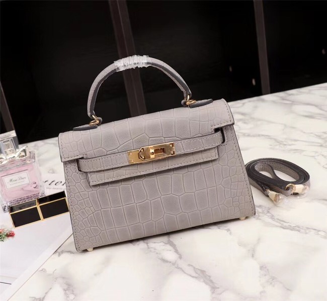 Hermes Kelly 19cm Tote Bag crocodile Leather KL19 light gray