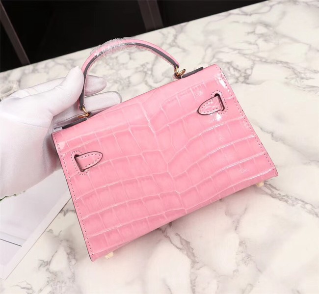 Hermes Kelly 19cm Tote Bag crocodile Leather KL19 pink